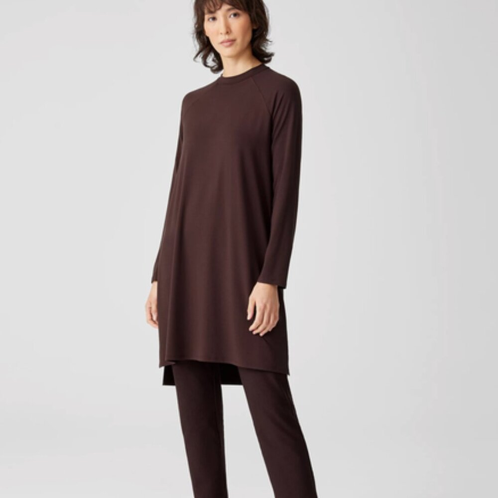 EILEEN FISHER Viscose Jersey Crew Neck Dress Size M Burgundy